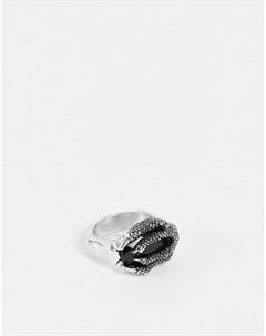 Кольцо с черным камнем и фактурными когтями цвета черненого серебра Halloween Asos design