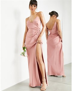 Атласное платье макси цвета пыльной розы на бретелях и с драпировкой Asos edition