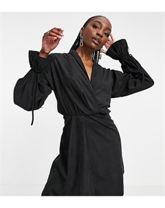 Черное платье рубашка мини с расклешенной юбкой пышными рукавами и объемными манжетами ASOS DESIGN T Asos tall