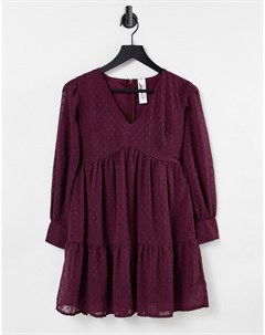 Бордовое платье мини с присборенной юбкой Violet romance