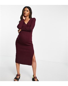 Трикотажное платье темно красного цвета в рубчик с V образным вырезом ASOS DESIGN Maternity Asos maternity