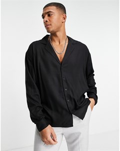 Черная рубашка с отложным воротником и длинными рукавами New look