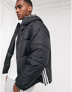 Черная дутая куртка с тремя полосками Adidas originals