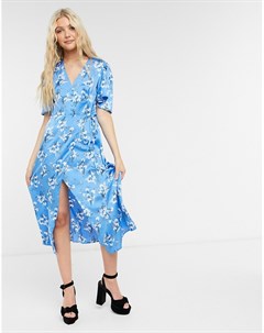 Синее платье миди с короткими рукавами и цветочным принтом Liquorish
