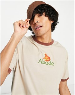Бежевая футболка свободного кроя с контрастной окантовкой и принтом лягушки Asos design
