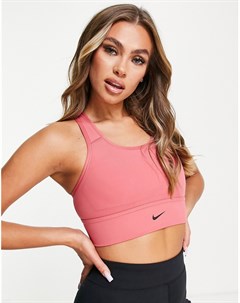Розовый спортивный бюстгальтер со средней степенью поддержки и логотипом галочкой Nike training