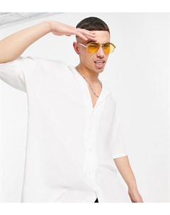 Белая рубашка с широким отложным воротником и короткими рукавами New look