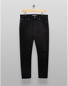 Черные эластичные зауженные джинсы из органического хлопка со рваной отделкой на коленях Topman