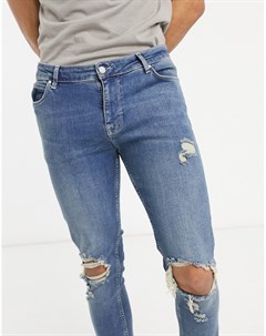 Синие зауженные джинсы с рваной отделкой Asos design