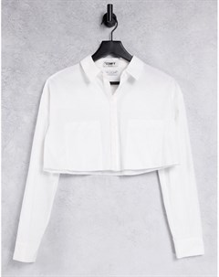 Белая укороченная рубашка из поплина от комплекта Bershka