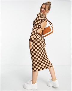 Бежевая юбка миди в шахматную клетку от комплекта Miss selfridge