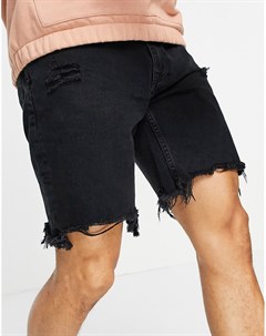 Рваные джинсовые шорты черного цвета Bershka
