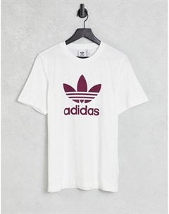 Белая футболка с крупным логотипом сливового цвета adicolor Adidas originals
