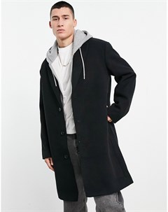 Черное длинное пальто свободного кроя из материала с добавлением шерсти Asos design