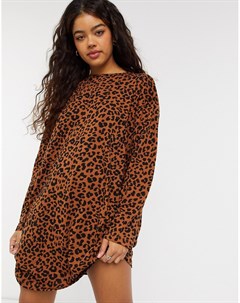Платье футболка в стиле oversized с длинными рукавами и леопардовым принтом Asos design