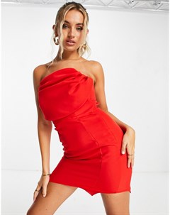 Красное платье бандо с присборенным бюстом Asos design