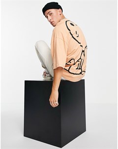Бежевая oversized футболка с принтом Снупи Asos design