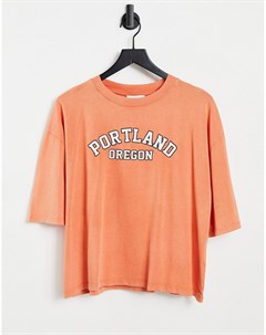Оранжевая футболка с принтом Portland в университетском стиле Topshop