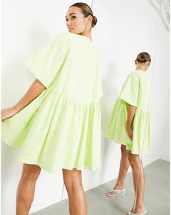 Свободное платье мини с вышивкой цвета лайма Asos edition