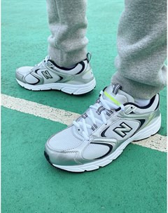 Серебристые кроссовки с лаймовой отделкой 408 New balance