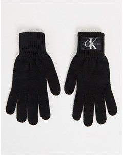 Черные вязаные перчатки с монограммой Calvin klein jeans