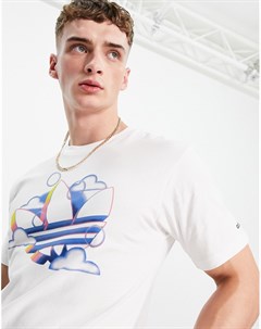 Белая футболка с летним логотипом трилистником Adidas originals