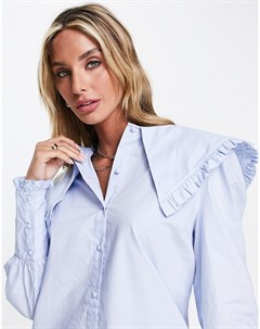 Голубая блузка на пуговицах с широким воротником Milla Y.a.s
