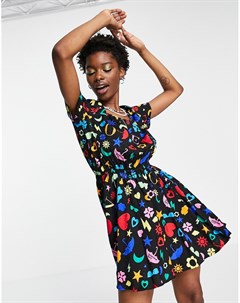 Разноцветное платье мини со сплошным принтом символов Love moschino