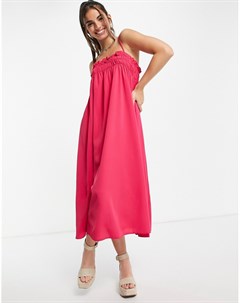 Свободное платье мидакси ярко розового цвета на бретельках со сборками Lola may