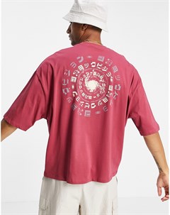 Oversized футболка из органического хлопка красного цвета с круглым текстовым принтом на спине Asos design