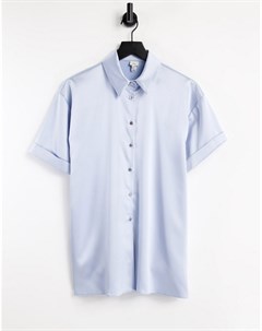 Голубая атласная рубашка с короткими рукавами от комплекта River island