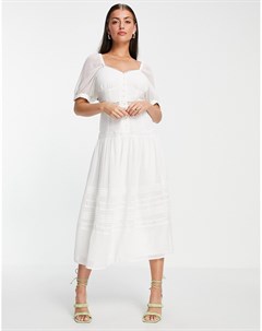 Белое платье миди на пуговицах из мягкой ткани с вырезом сердечком и кружевными вставками Asos design