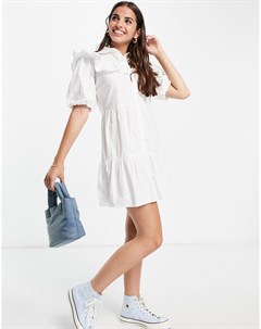 Белое платье рубашка с оборками и вышивкой ришелье Influence