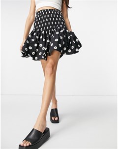 Гофрированная мини юбка с вышитым цветочным принтом New look