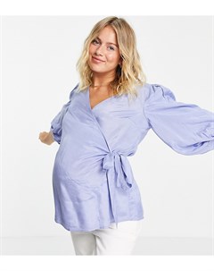 Синяя блузка с запахом и рукавами 3 4 Mamalicious Maternity