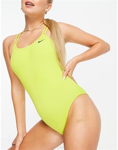 Слитный купальник цвета зеленого лайма с перекрещенными бретельками на спинке Nike swimming
