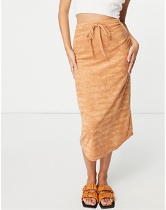 Коричневая юбка миди из махровой ткани от комплекта Asos design