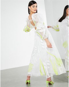Белое платье миди из органзы с вышитой аппликацией Asos edition