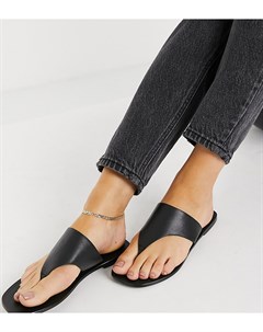 Черные кожаные сандалии для широкой стопы с перемычкой между пальцами Folly Asos design