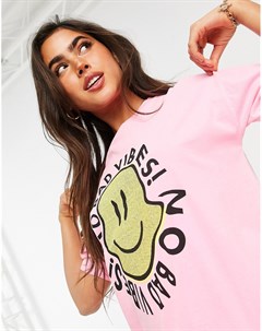 Неоново розовая футболка с принтом No bad vibes Asos design
