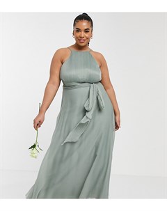 Оливковое платье сарафан макси со сборками и завязками на талии ASOS DESIGN Curve Bridesmaid Asos curve