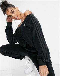 Велюровый свитшот черного цвета с открытыми плечами Relaxed Risque Adidas originals