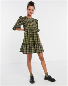 Свободное платье мини в зеленую клетку New look