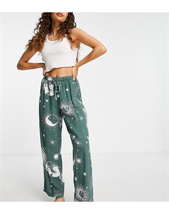 Шалфейно зеленые пижамные брюки из 100 модала с астрологическим принтом ASOS DESIGN Petite Выбирай и Asos petite