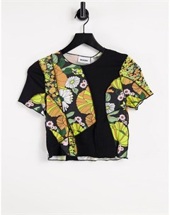 Укороченная футболка с цветочным принтом и декоративными швами в стиле ретро Sierra Weekday