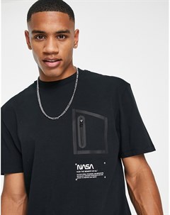 Черная футболка с карманом и принтом NASA River island