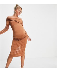 Облегающее платье миди с открытыми плечами и присборенной отделкой ASOS DESIGN Maternity Asos maternity