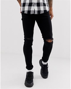 Черные зауженные эластичные джинсы с рваной отделкой на коленях Topman