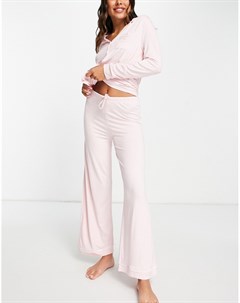 Розовая пижама с атласной отделкой и широкими штанинами Bridesmaid Missguided