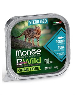 Консервы Cat BWild Grain Free беззерновые для стерилизованных кошек из тунца с овощами 100гр Monge